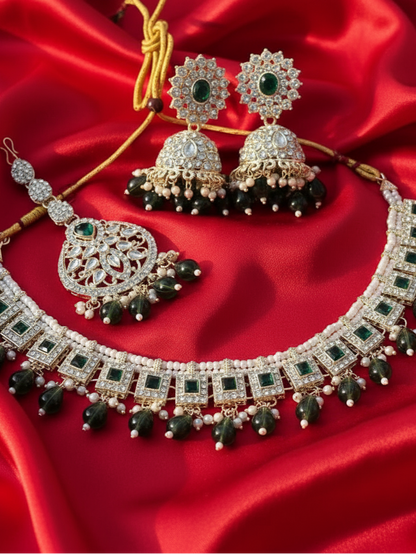 Emerald & Pearl Kundan Bridal Jewellery Set