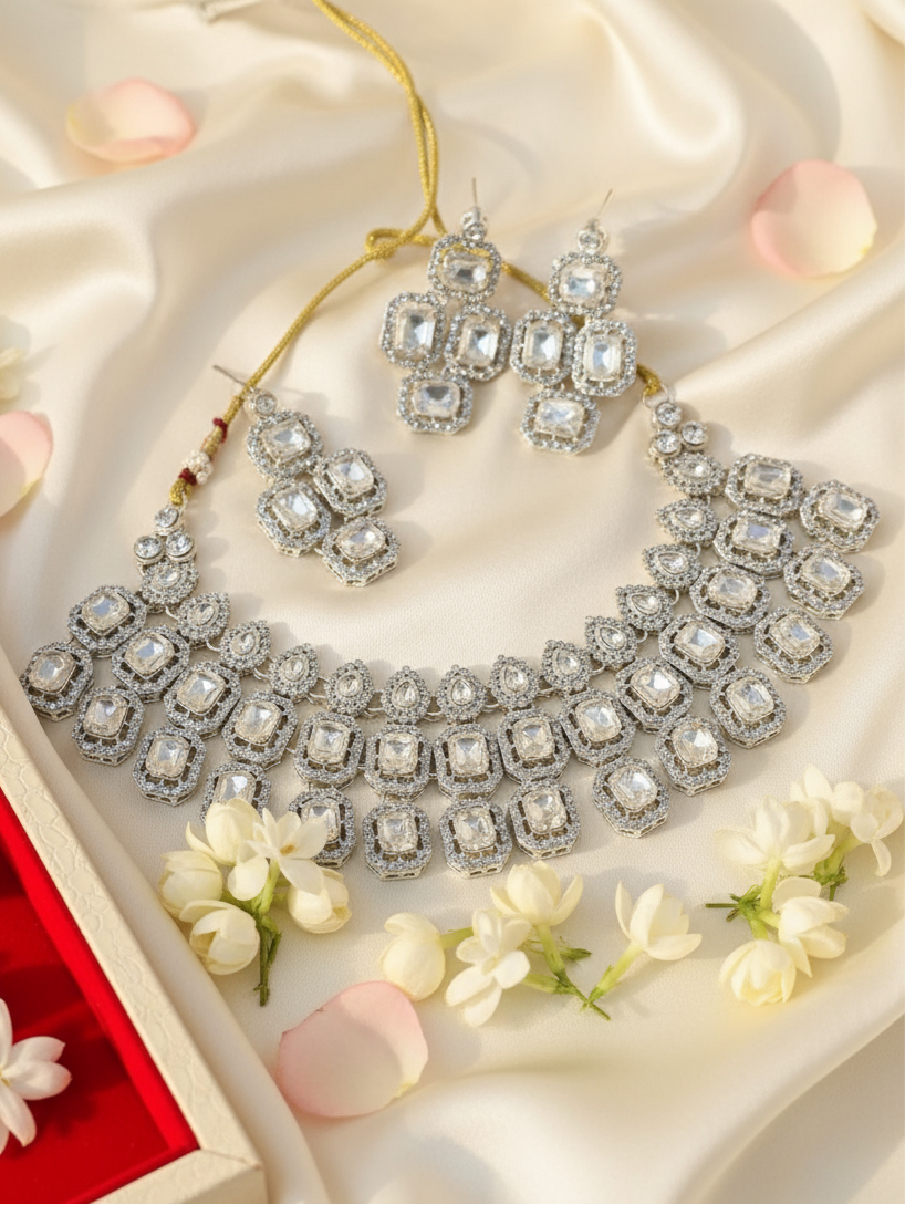 Royal Square-Cut Kundan Necklace Set