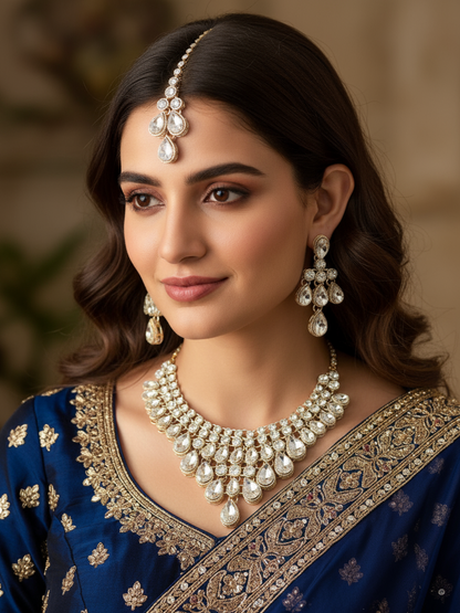 Sparkling Teardrop Kundan Necklace Set