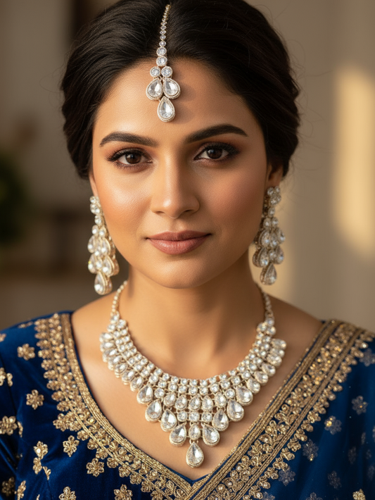 Sparkling Teardrop AD Stone Necklace Set