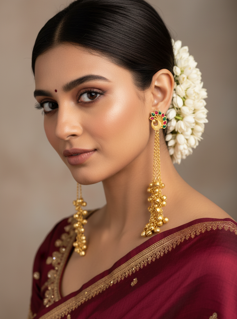 Peacock Ghungroo Cascade Earrings