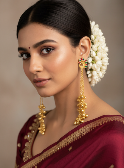 Peacock Ghungroo Cascade Earrings