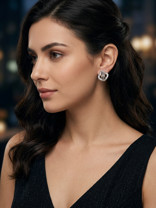 Art Deco Diamond Frame Stud Earrings with Baguette Accents